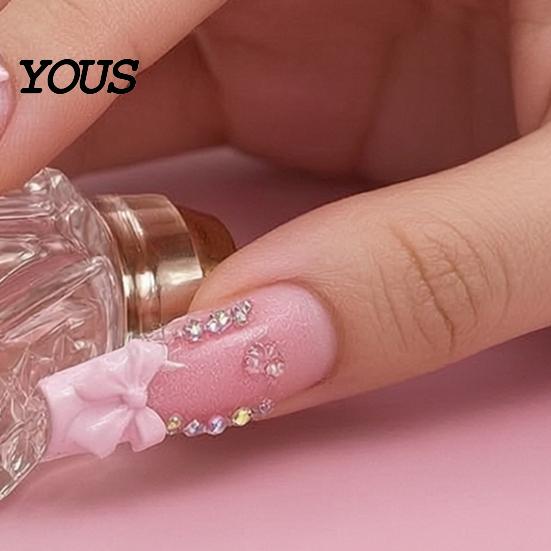Long Rectangular Nails 24Pcs French Tip Press On Nails, 3D Pink Bow Rhinestone Fake Stick-on for Women, Removable Full Cover Glue At Home Nail