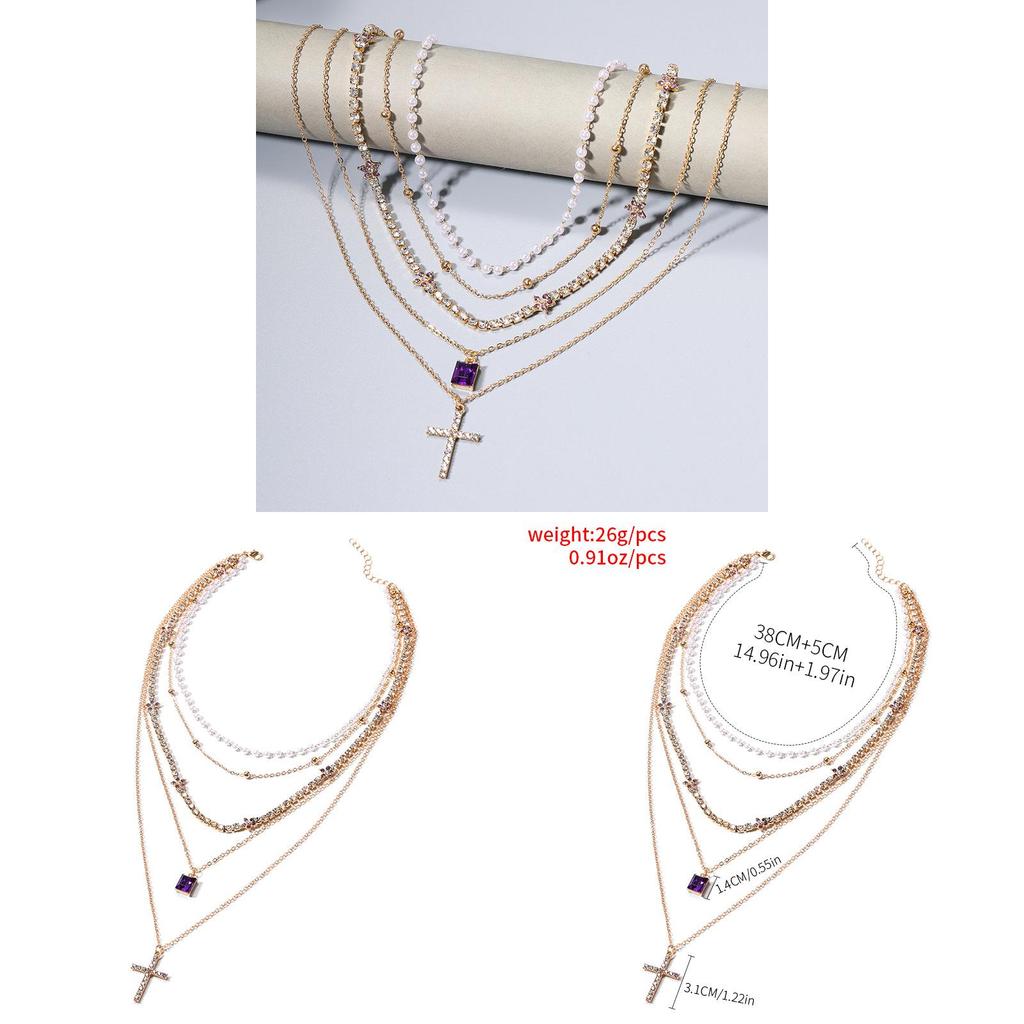 Cross Pendant Necklace For Women With Rhinestone And Geometric Star Design For Fashion Jewelry