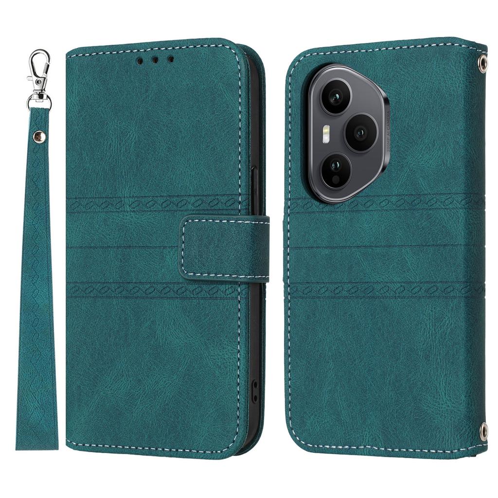 For Honor 400 Pro 5G (Global) Case Wallet Skin-Touch Leather Imprinted Phone Cover with Wrist Strap