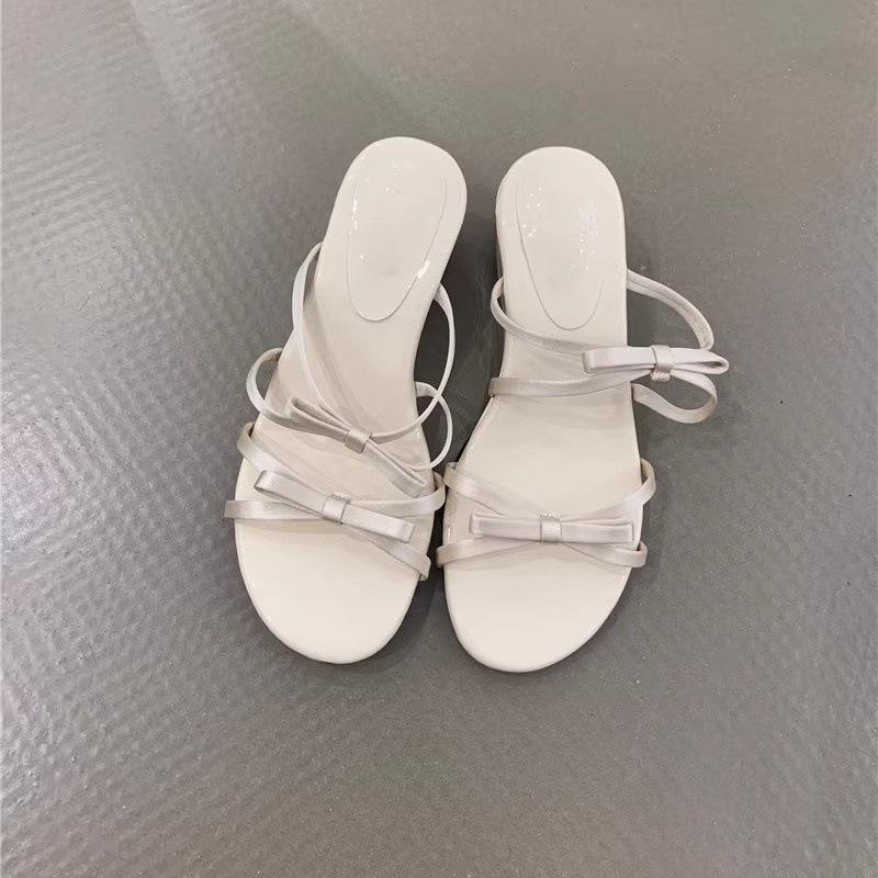 Wedge heel gentle bow slippers summer new temperament elegant purple with skirt sandals