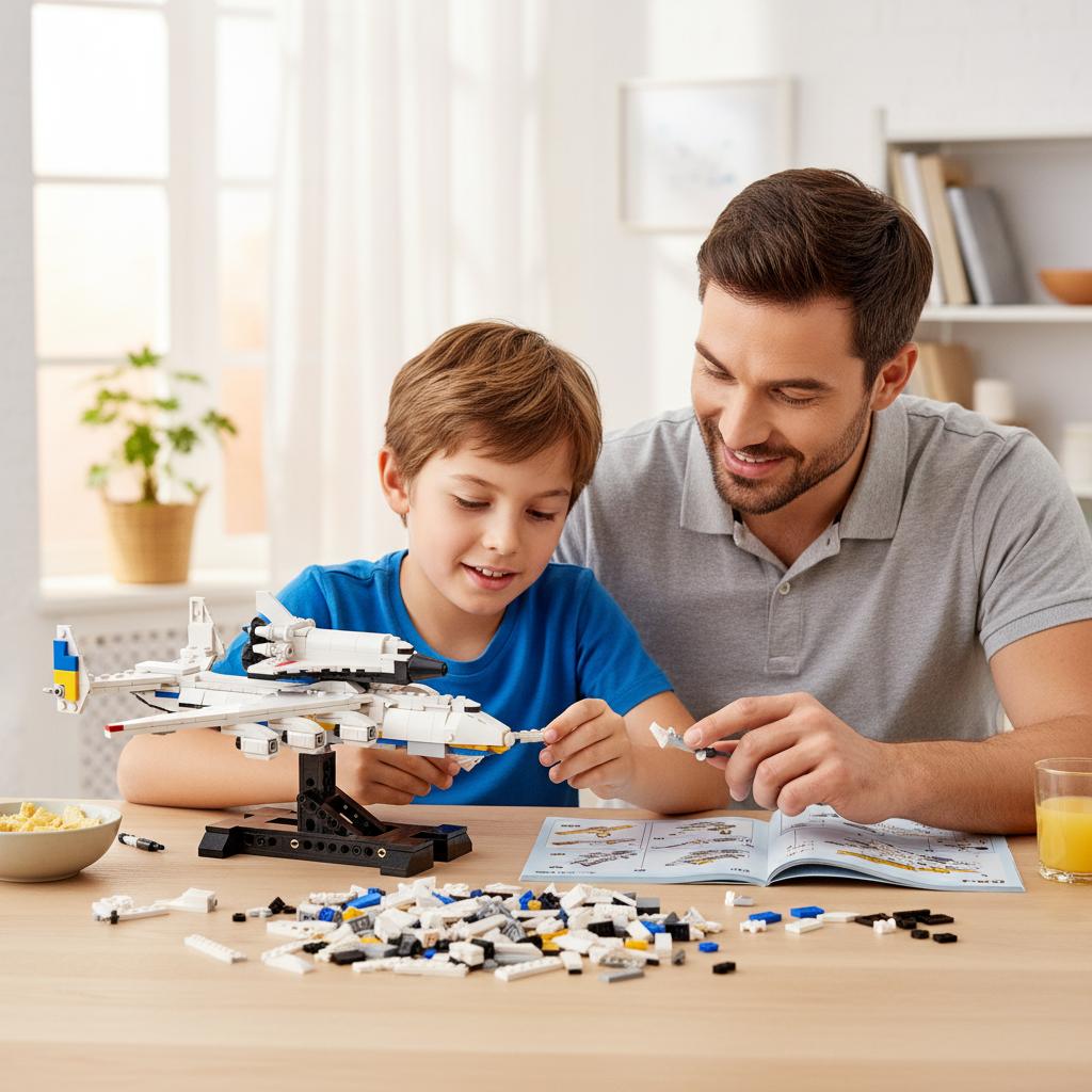 MOC Construction Brick Aircraft Model featuring Display Stand Shuttle Transport Plane Block Toy designed for Children plus Collectors