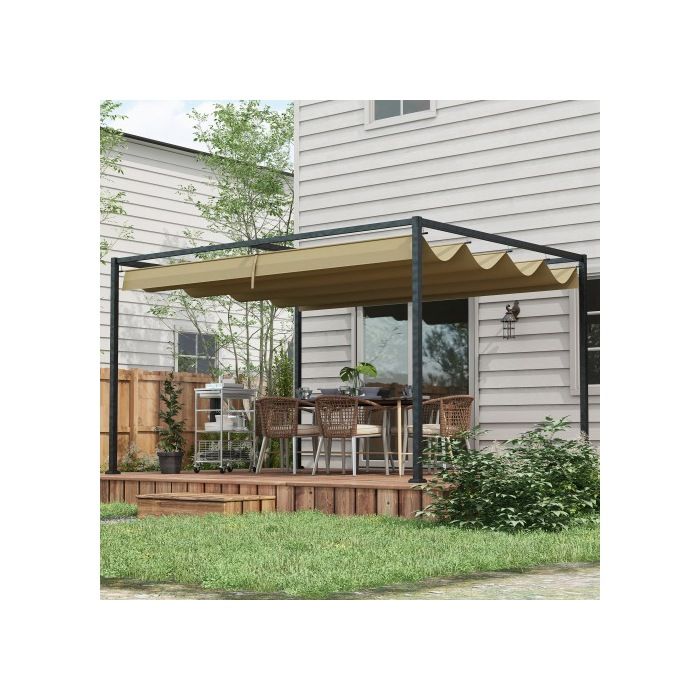 Outsunny Gazebo 4x3m Gazebo de jardin, toit de terrasse en acier, gazebo de jardin avec toit ajustable, couleur kaki