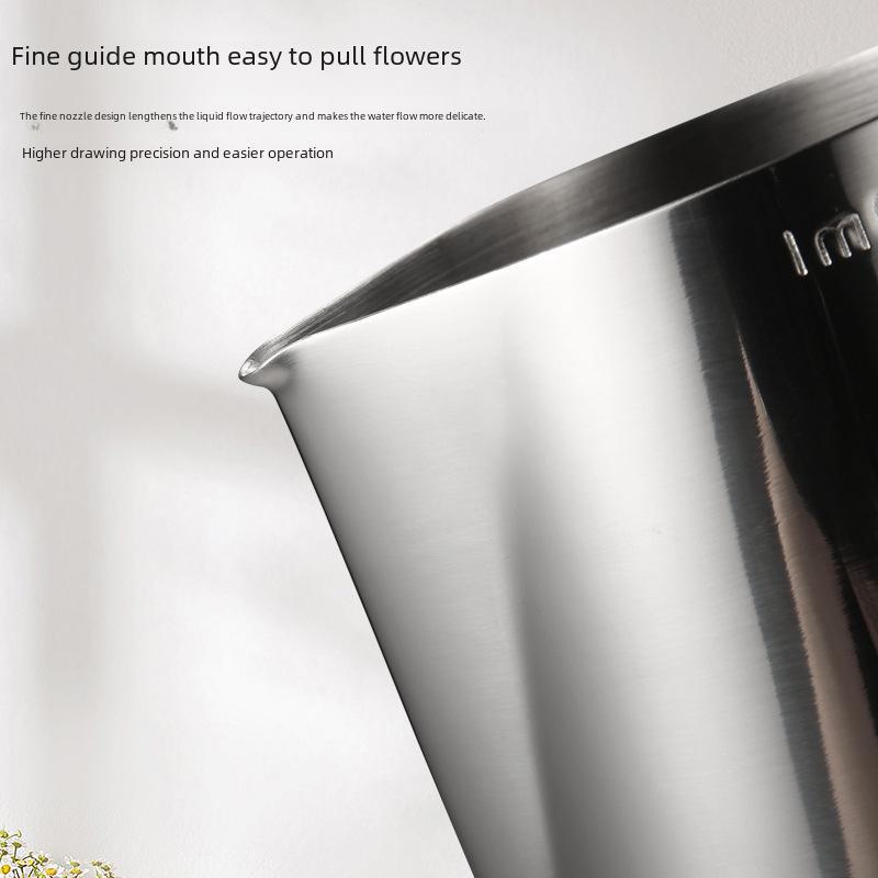 Stainless Steel Milk Frothing Cup with Spout and Measurement for Latte Art and Wax Melting