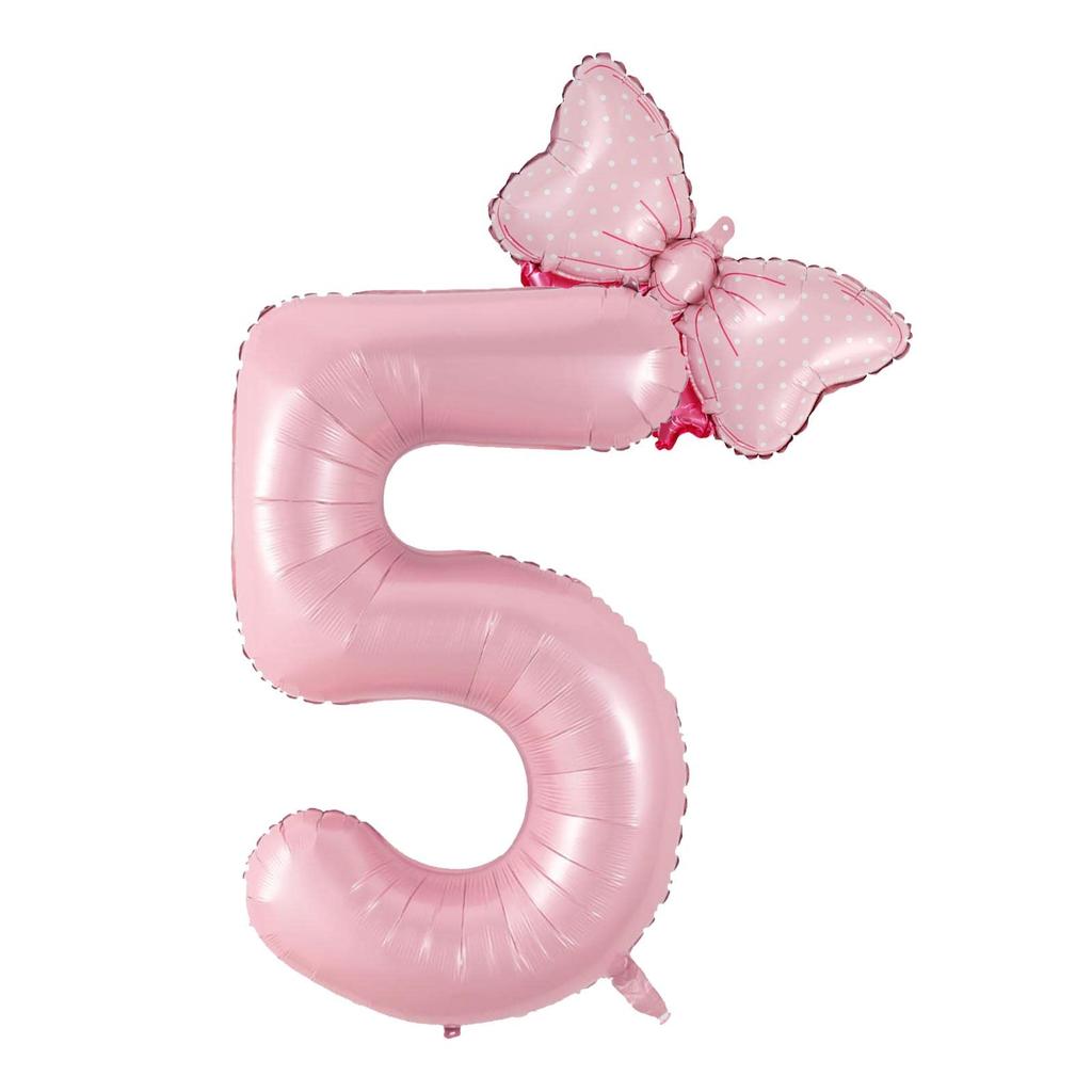 2Pcs 40 Inch Macaron Pearlescent Pink Numbers Foil Balloon Set Mini Size Bow Balloons for Boys Girls Birthday Party Decoration