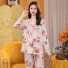1011 New Floral Pajamas Women's Spring and Autumn Ice Silk Long-sleeved Trousers Printed Loungewear Summer Set Two-piece Set