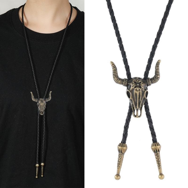 Stylish PU Leather Wax Cord Bolo Tie Necklace For Women Men Lightweight Necktie Practical Alloy Chain Jewelry Accessory