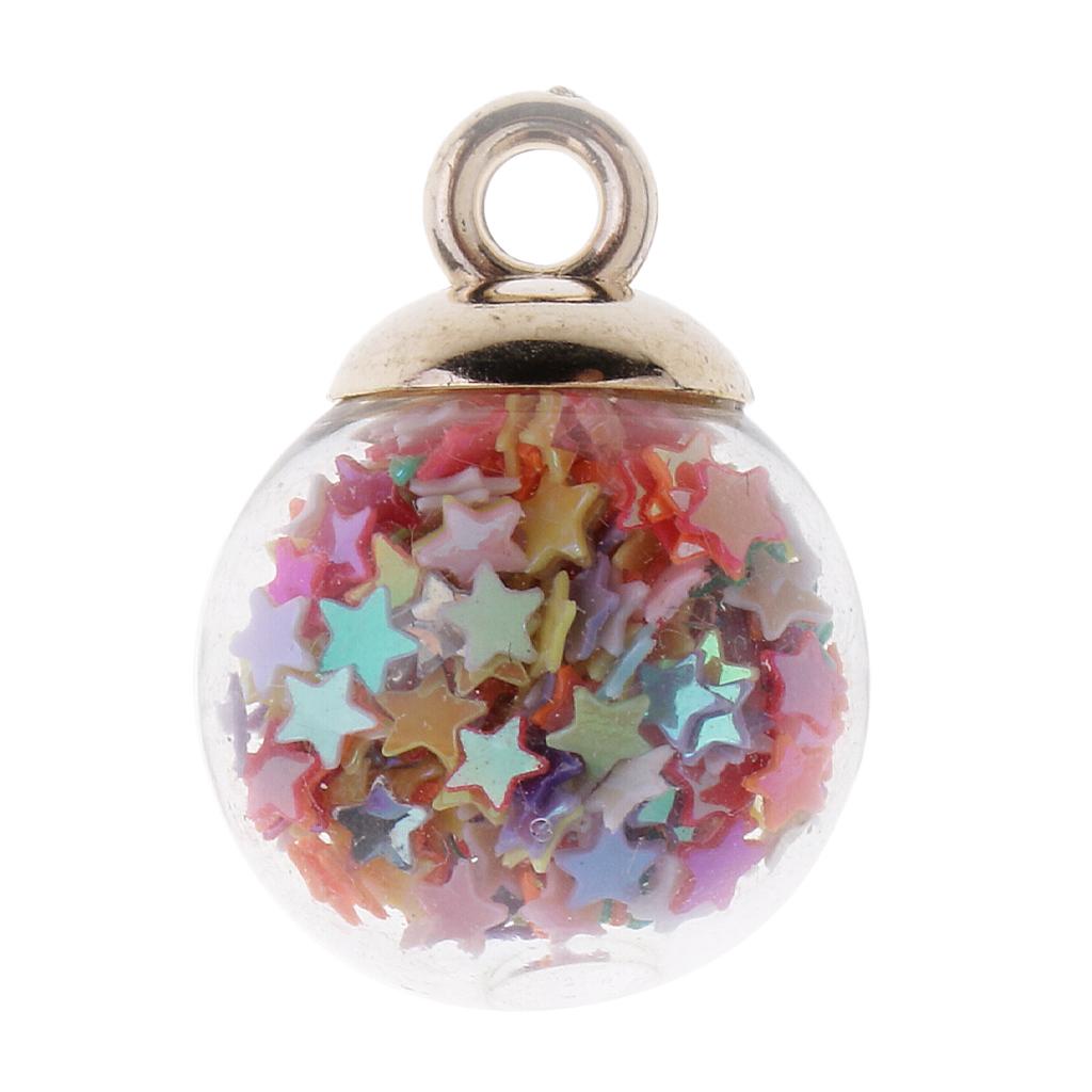 DIY 20Pcs 16mm Colored Stars Transparent Glass Ball Charms With Tiny Star Pendant Findings Craft