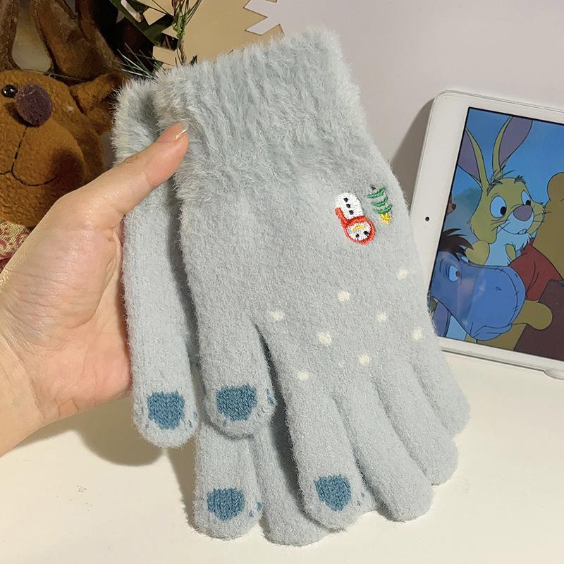 

Autumn and winter gloves Snowman cute warm fashion five-finger gloves piled thickened knitted gloves cold proof average size