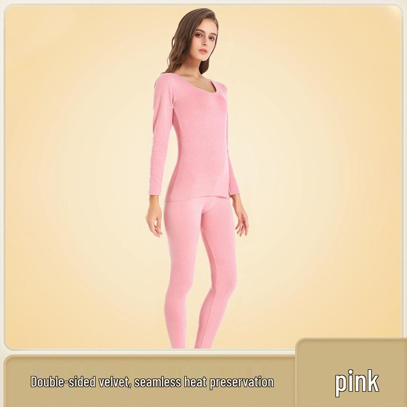 Women's Seamless Thermal Underwear Set: Plus Velvet Thick Top & Bottom; Thin, Cold-Proof for Autumn/Winter