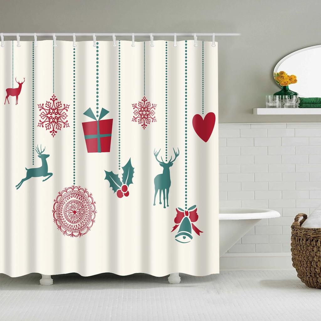 Merry Christmas Shower Curtains New Year Santa Bathroom Decor Bath Curtain Cartoon Snowman Elk Bath Bathroom Curtains