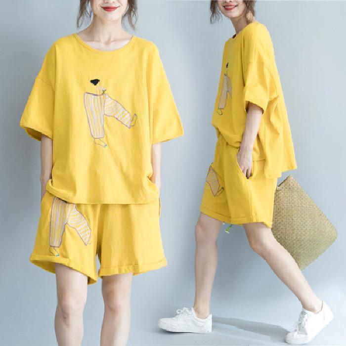 Women's Summer Short Sleeve T-Shirt Women's Slim Loose Casual Suit Shorts Two-piece Set