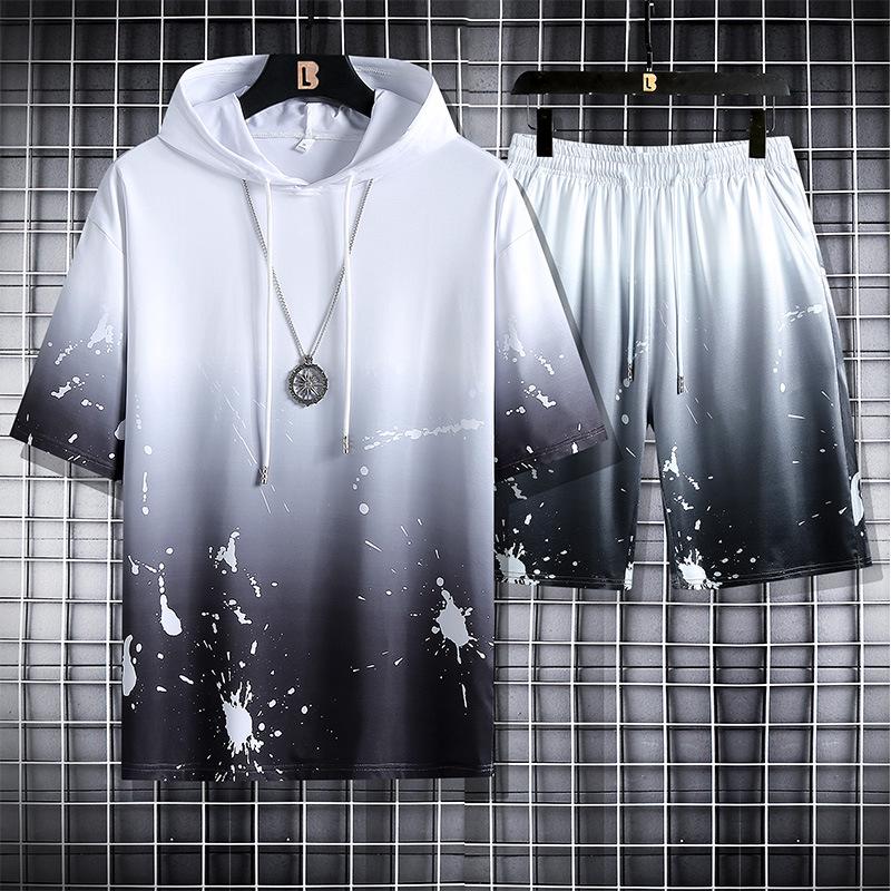 2021 Summer Men's Loose Fit Hooded Short Sleeve Sport Set