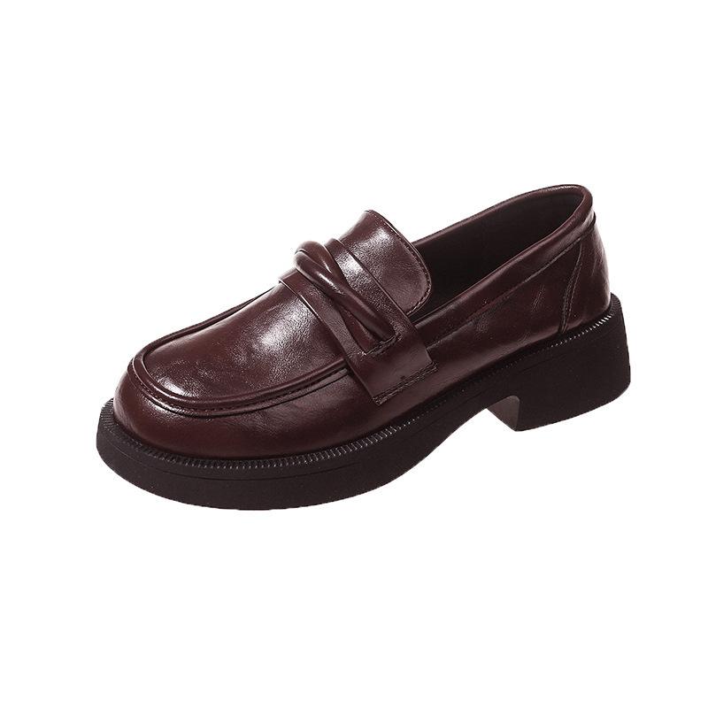

Platform loafers women s 2025 autumn new women s shoes, one-pedal jk single shoes to increase the height of British style small leather shoes 40 темно-коричневого