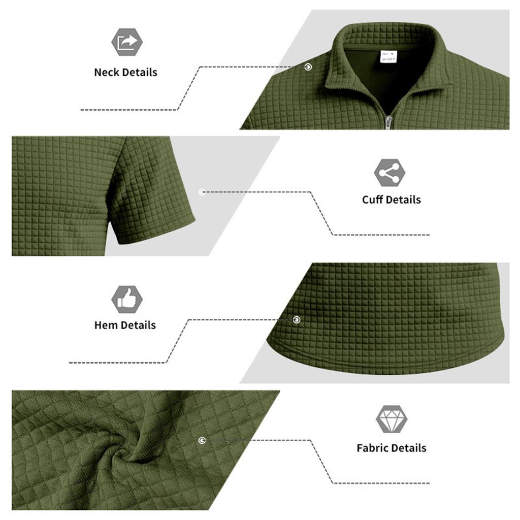 Men's Plaid Half-Zip Short Sleeve Shirt with Fabric for Summer Business Casual Wear