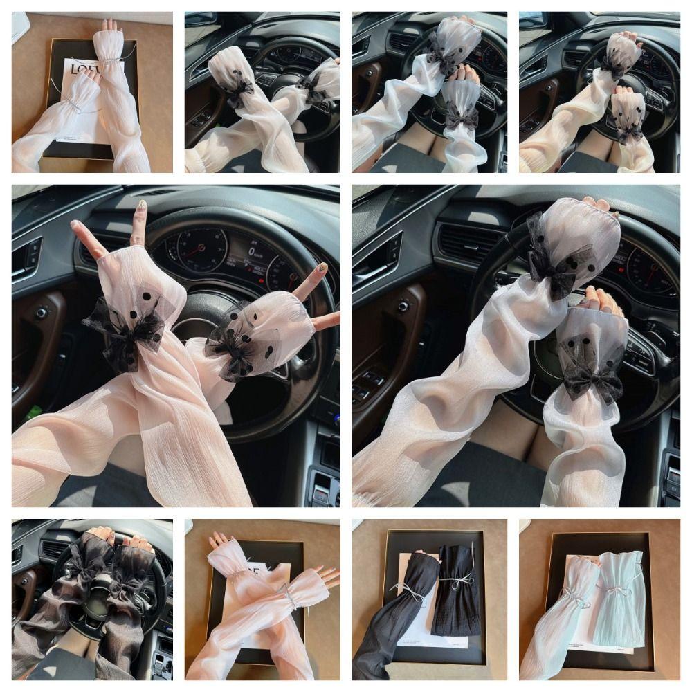 2pcs/set Thin Bow Gauze Sleeves Sun Protection Yarn Arm Sunscreen Covers  Outdoor