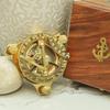 10.16 cm Brass Sundial Compass with Wooden Box Engraved Nautical Compass for Him, Explorer, or Retirement Gift