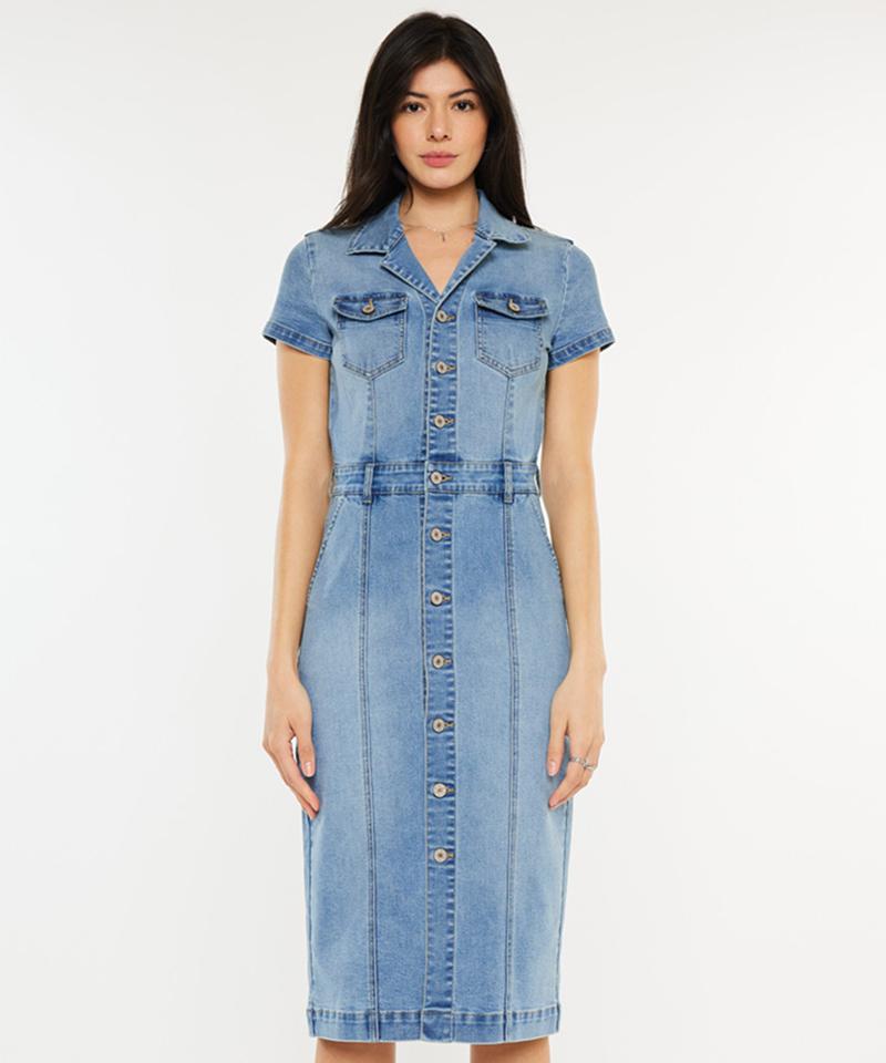 KANCAN Short Sleeve Midi Denim Dress Yusura