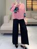 2025 Spring Butterfly Print Ruched Nine-Sleeve Cardigan: Chinese Style Buttoned Top for Moms