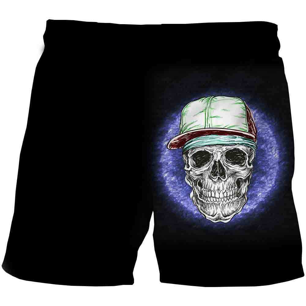 Men's Summer Beach Health Fabric Black Stretch Casual Ordinary 3D Printed Shorts Men Skull Cartoon Trousers