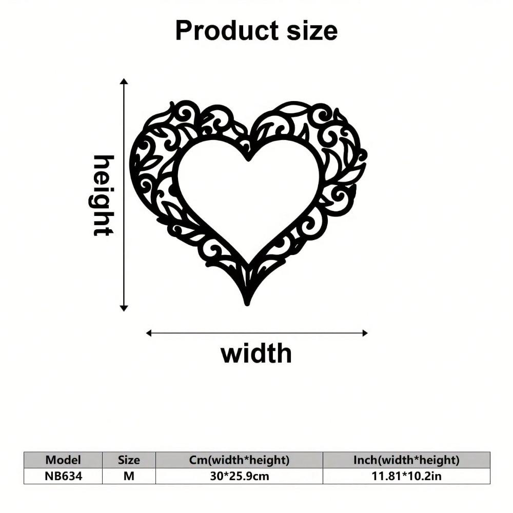 Elegant Black 2D Iron Heart Wall Art with Swirl Design Romantic Home Decor Gift