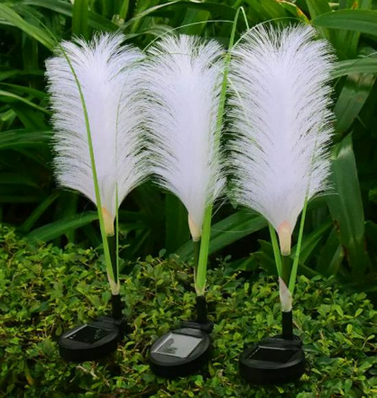 Outdoor Waterproof LED Solar Reed Lamp - Fluffy Fiber Optic Garden Light Decor