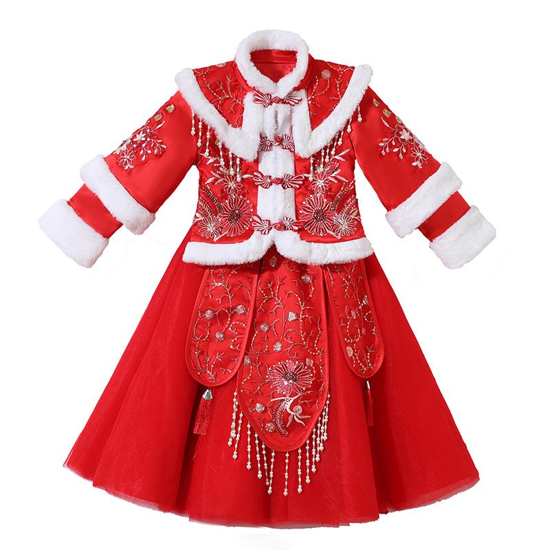 Vinter-Hanfu-klänning för flickor - Liten festlig outfit i kinesisk stil