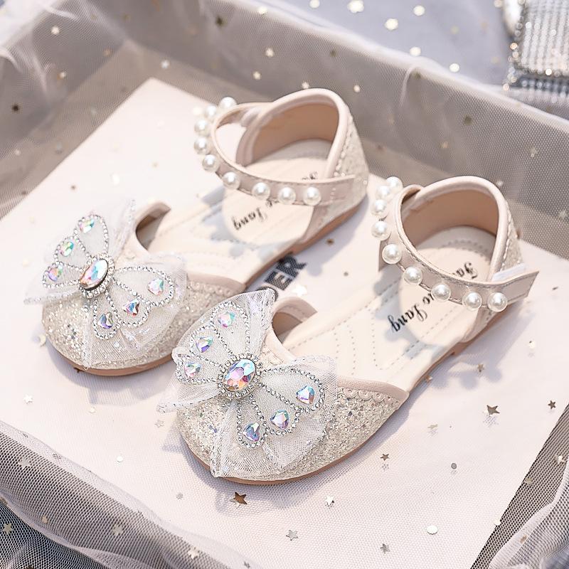 Nuove Scarpe da Principessa Estive 2025 con Fiocco di Strass e Punta Chiusa per Bambine - Sandali con Suola Morbida