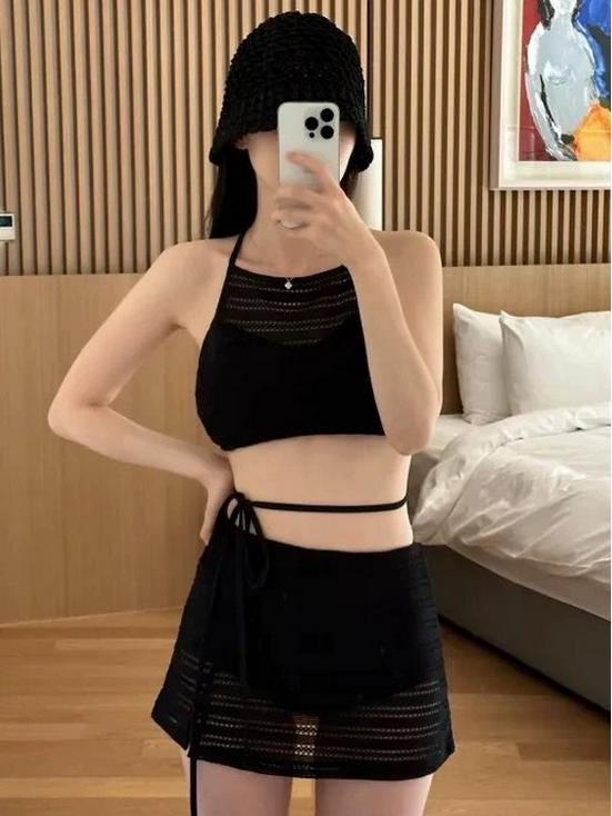 

2024 Корейский Купальник из Кружевной Сетки Высокого Класса: Консервативный стиль юбки с небольшим разрезом на груди. S (80-95 jin)