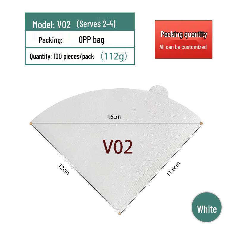 Fan-Shaped Hand-Pour Coffee Filter Paper, Raw Wood Pulp, V60 Type 04, Hanging Ear Design