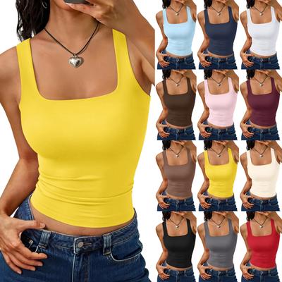 Women Square Neck Sleeveless Ribbed Knit Tank Top Stretchy Fitted Basic Crop Shirt Casual Slim Fit Undershirt for Daily Wear