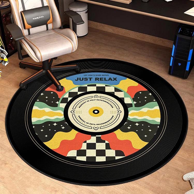 Runder Teppich im Vinyl-Schallplatten-Design, modern, inspirierend, rutschfest, für Homeoffice, Gaming-Zimmer, motivierende Dekoration, Bodenmatte