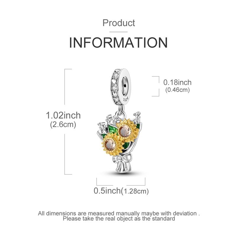 Copper Golden Sunflower Pendant Heart Shape Charm Bead Fits Genuine Bracelets Beautiful Jewellery Gift Crafting
