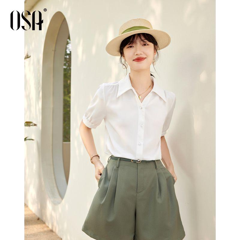 

OSA White Chiffon Professional Lady Loose Shirt White XS