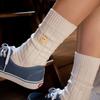 Knit Socks with Smile Embroidery - White