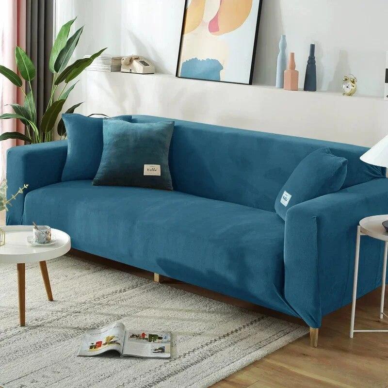 Solid Color Elastic Velvet Sofa Cover for Living Room All Inclusive Stretch 1/2/3/4 Corner L Sofa Slipcovers Cats Funda De Sofá
