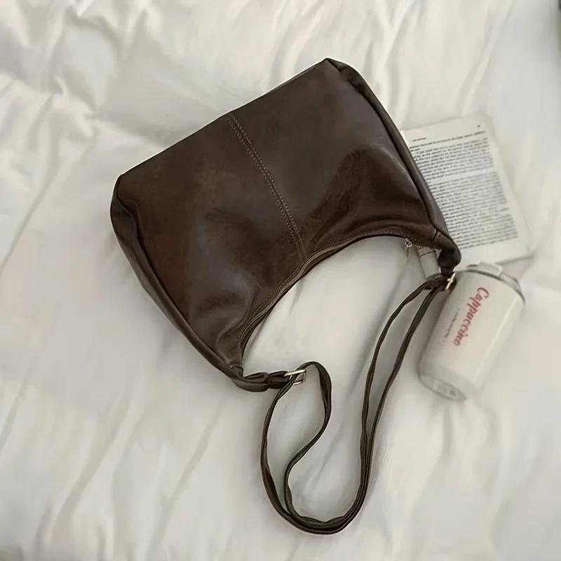 

Fashionable single-shoulder bag, large-capacity tote bag, retro women s crossbody bag, versatile commuting bag кофейный