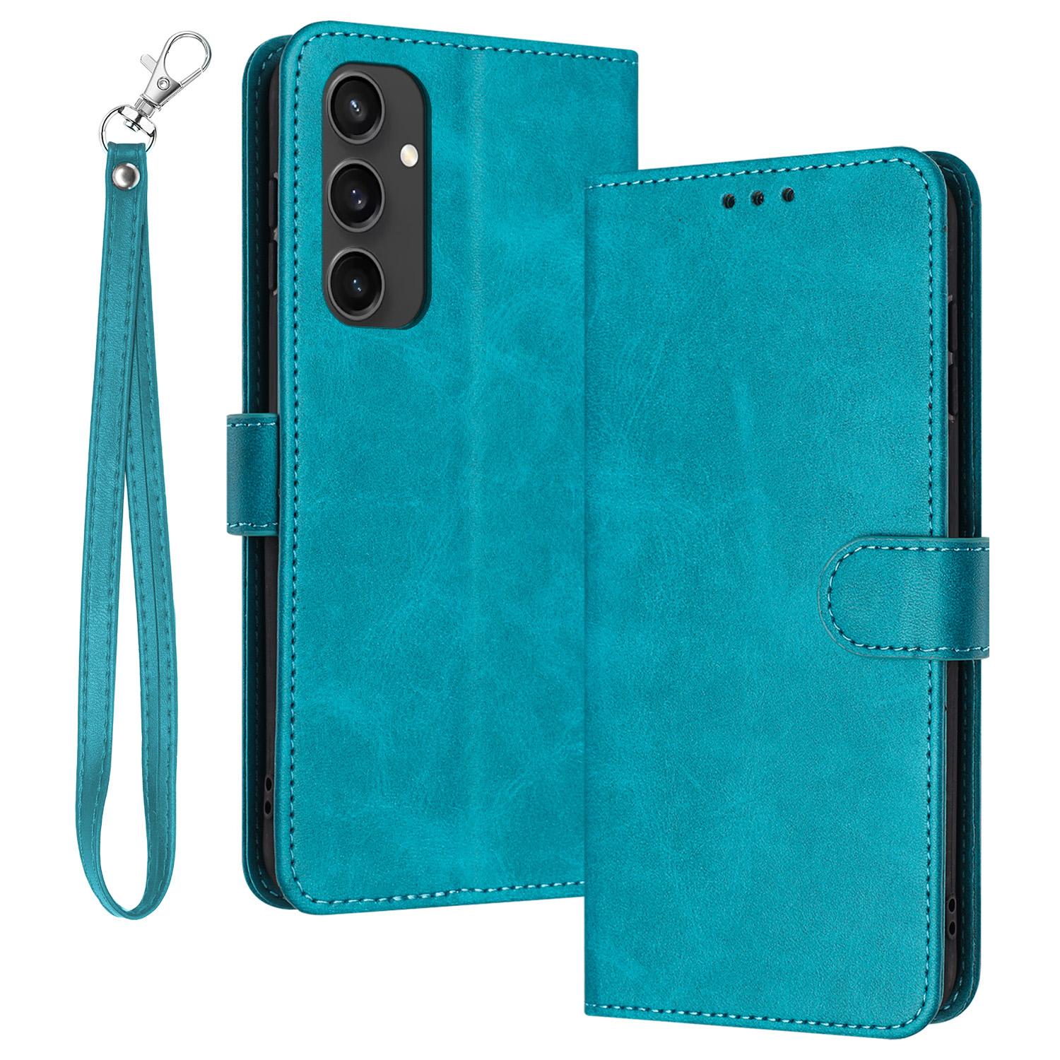 

Чехол для Samsung Galaxy S24 FE из ПУ кожи, кошелек, текстура теленка, чехол для телефона с ремешком на руку Green