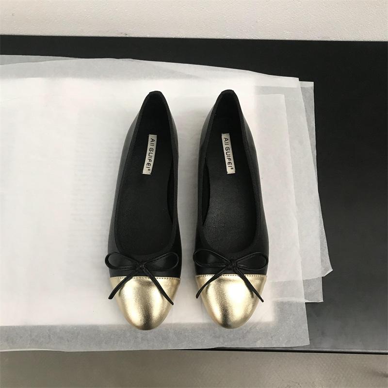 Mode Damen Leder Ballerinas Modische Runde Zehenpartie Lässige Ballerinas Schleife Ballettschuh Weicher Mokassin mit Beigen Lolita Mary Janes Schuhen