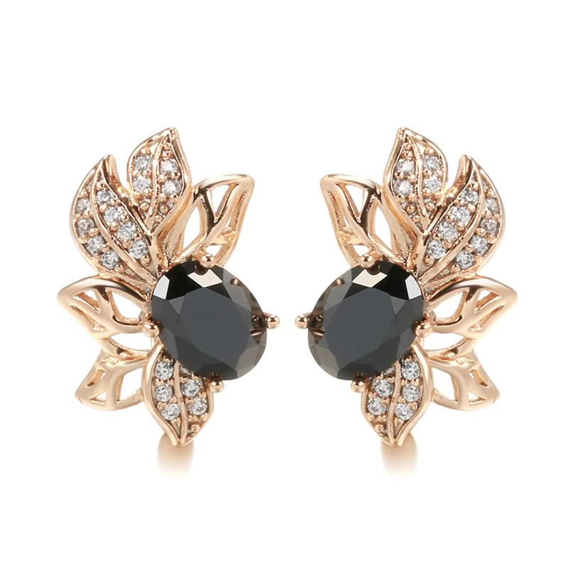 

Rose Gold Color Women Crystal Flower Earrings Black Natural Zircon Accessories Vintage Bride Daily Fine Jewelry