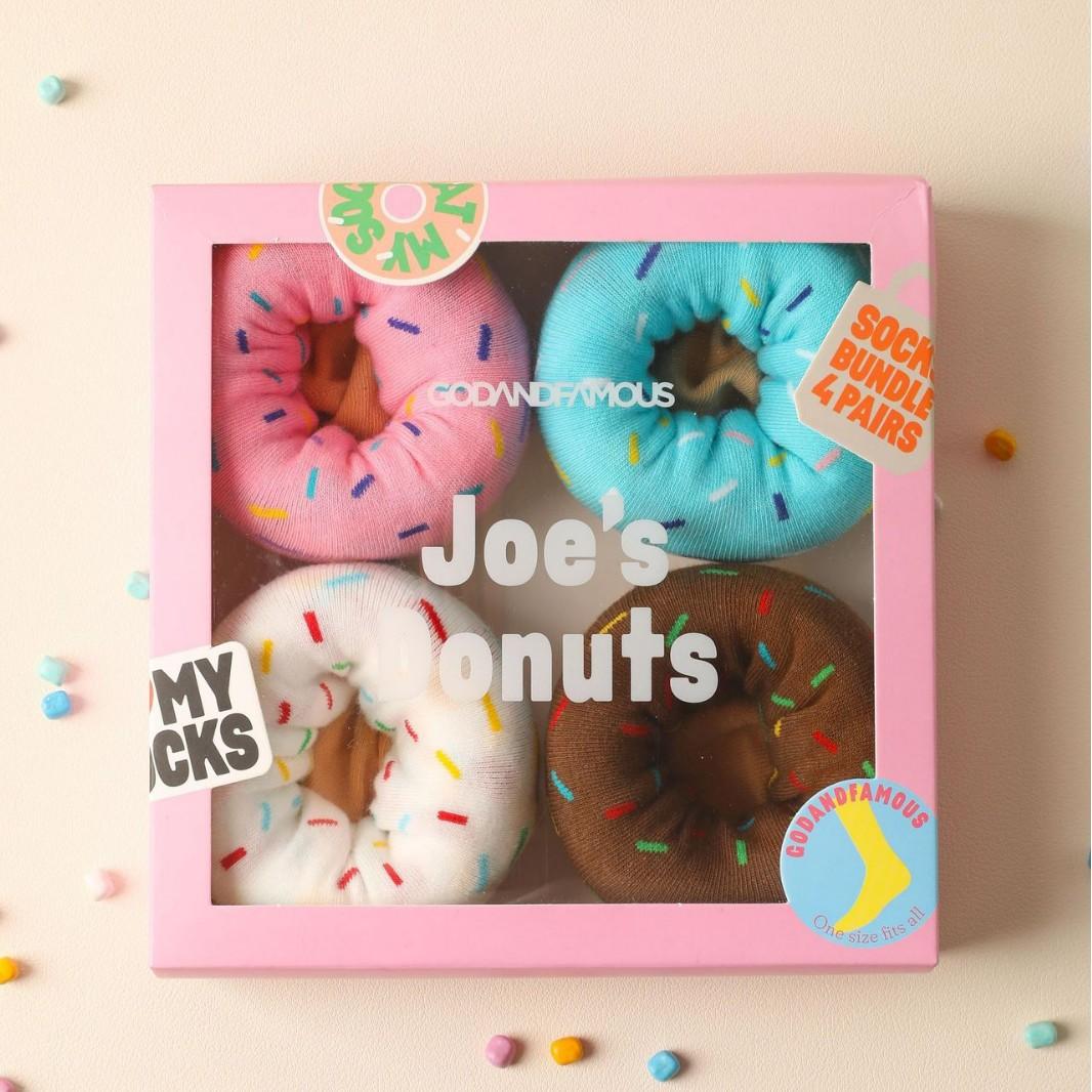 4 Pairs Donut Pattern Socks Gift Box, Unisex Mid-Calf Casual Socks
