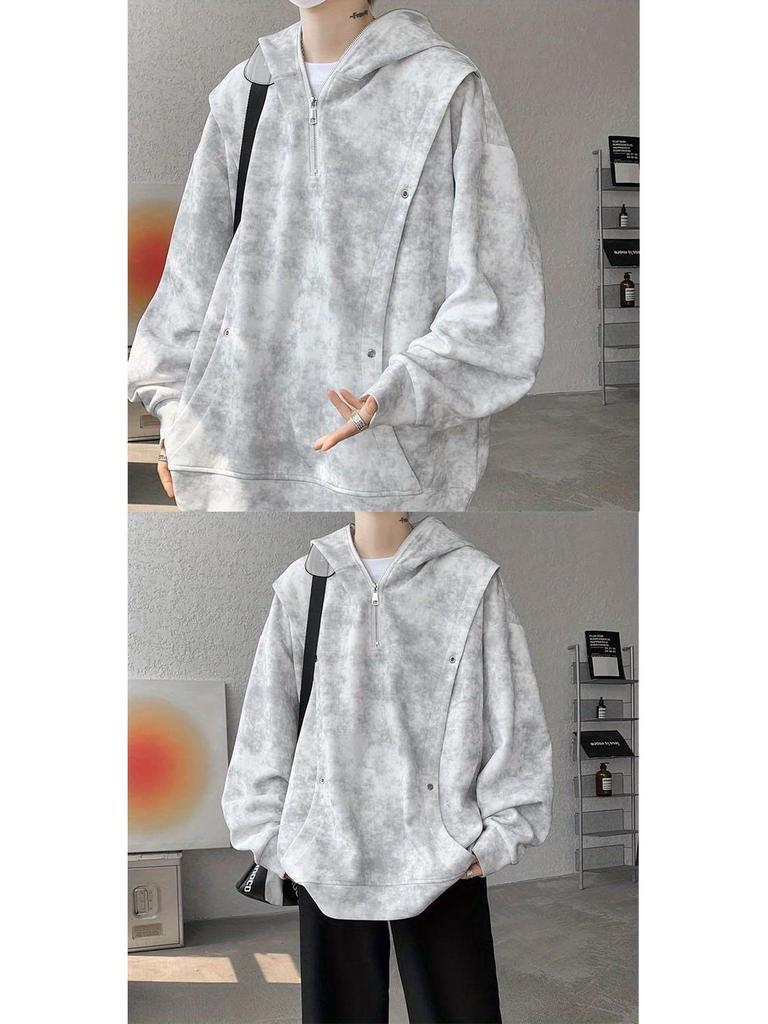 Men's Plus Size Trendy Tie-Dye Half-Zip Hooded Sweatshirt - Autumn/Winter Niche Design