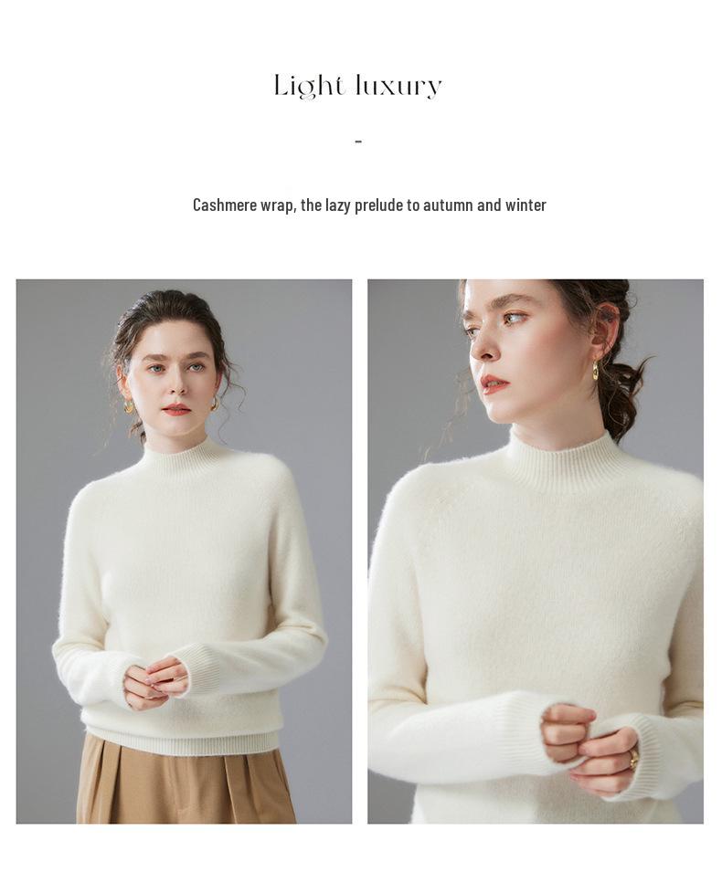 Women's High Neck Solid Color Cashmere Loose Pullover - Long Sleeve Casual Autumn/Winter Knit Sweater
