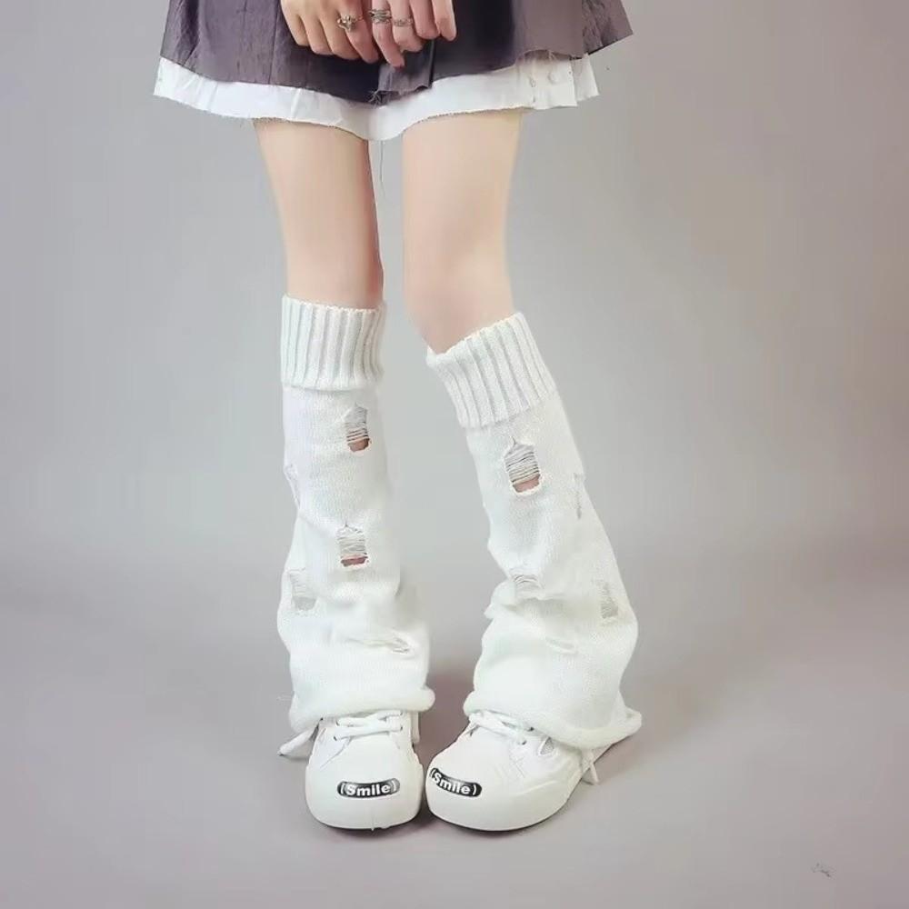 Flared Design Ripped Leg Warmers Distressed Knit Flare Leg Covers Harajuku Fashion