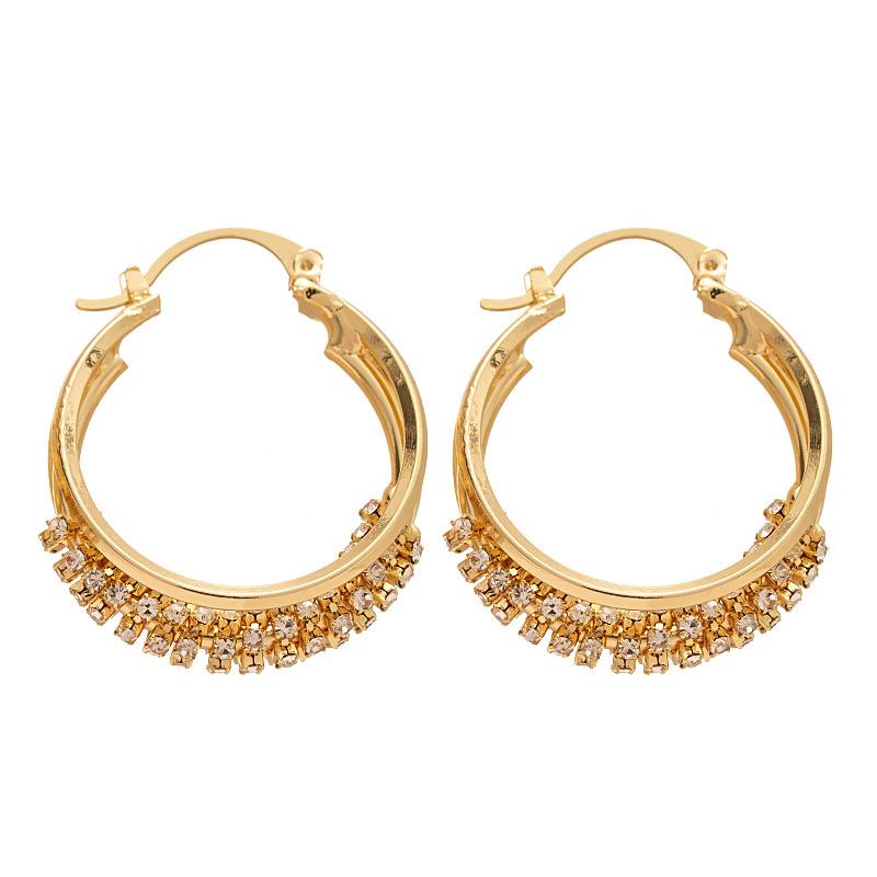 European and American exaggerated three-layer diamond-encrusted hollow earrings, simple temperament geometric earrings, high-end earrings