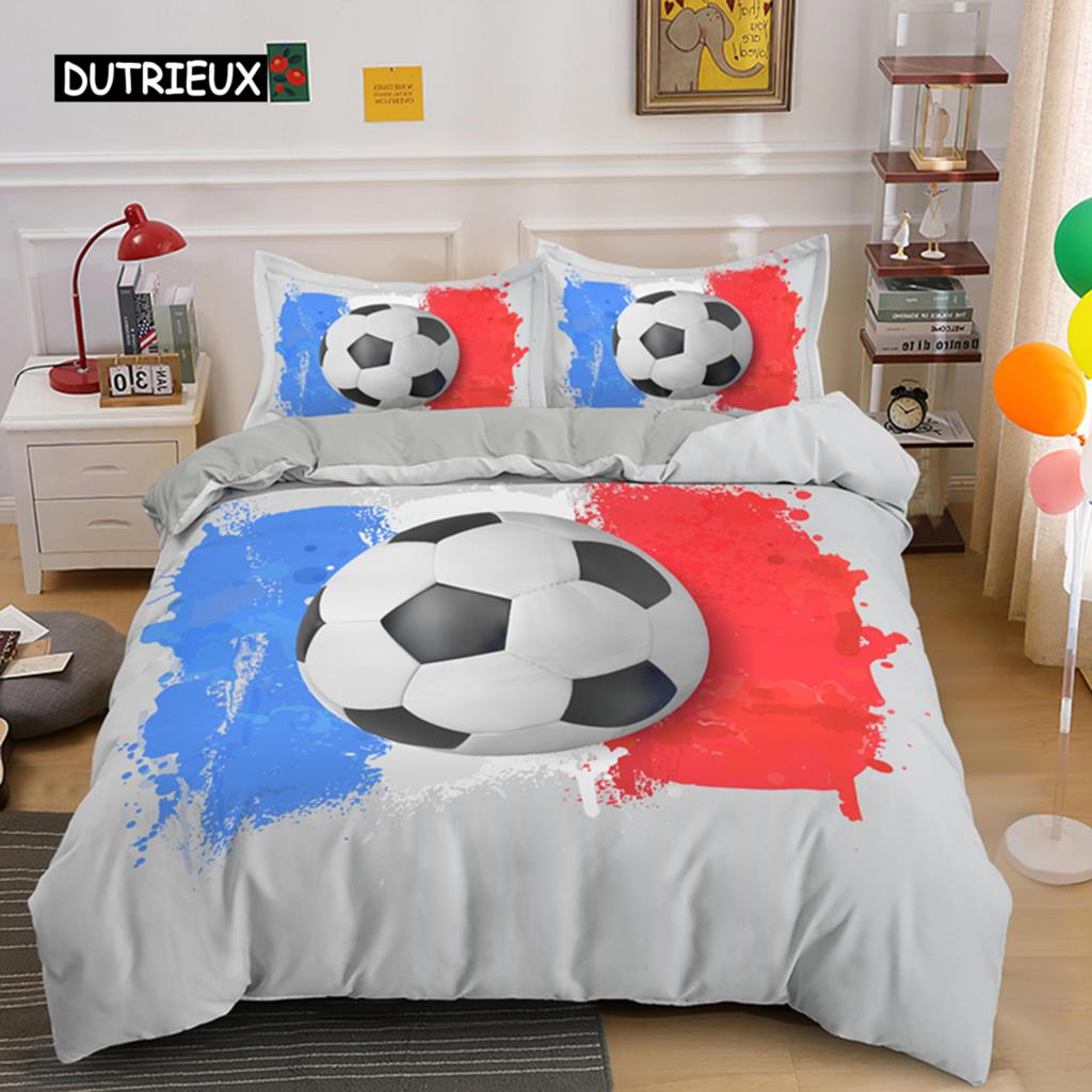 Set de cuvertură de pilota fotbal Set de lenjerie de pat fotbal pentru băiat, adolescent, din microfibră, cu tema sportivă, husă de cuvertură, model de minge de fotbal, husă de pilota