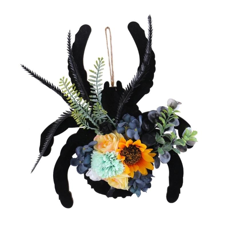 

Artificial Flower Wreath Arachnid Shape Door Wreath Halloween Hanging Decoration For Front Door Wall Window Display 1