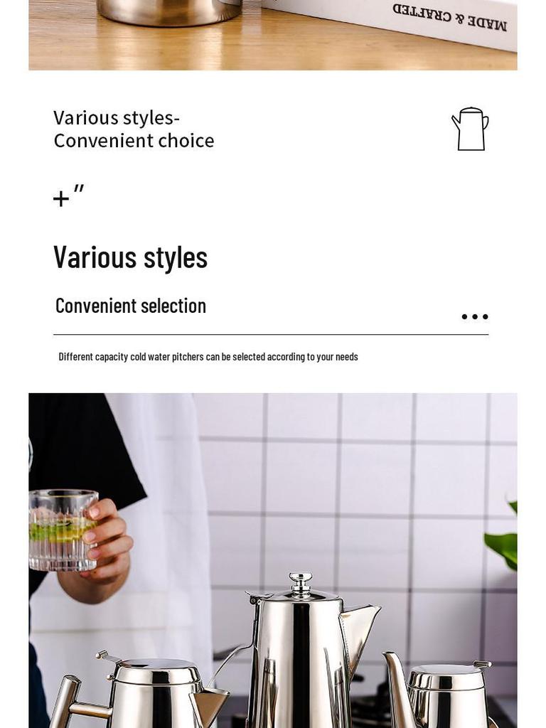 Thickened Stainless Steel Long Spout Teapot with Flat Lid, Large Capacity for Cold Water, Soup, or Juice.