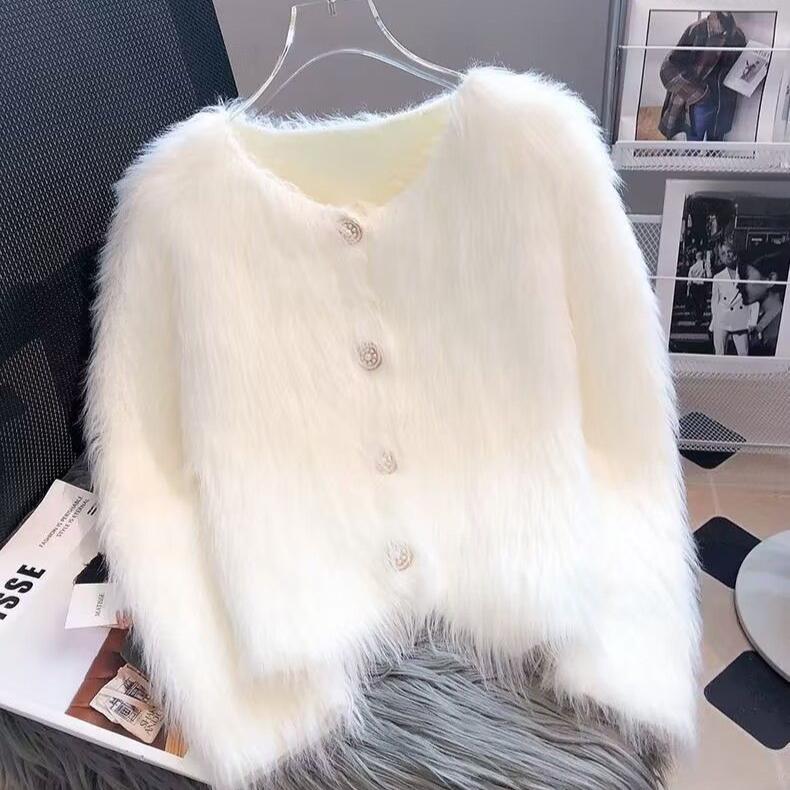 Imitação Mink Cashmere Malha Cardigan Suéter Casaco Feminino Outono Inverno Popular Europeu Macio Cardigan Suéter Feminino