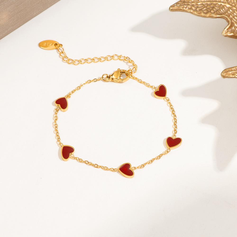 Women s 18K Gold-Plated Wine Red Heart Bracelet, Titanium Steel, French Design