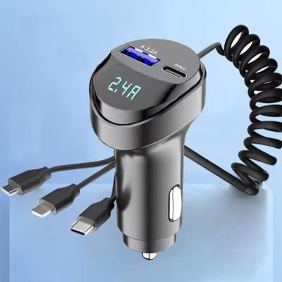 55W Car Charger 3 In 1 Retractable Cable Fast Car Phone Charger Adapter 3.1A with Voltage Display For Samsung Xiaomi iPhone